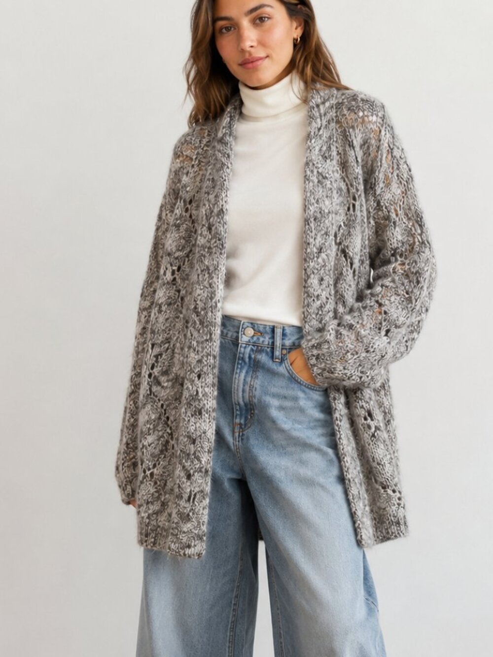 Coldwater Creek shawl collar, open front cardigan, fuzzy and comfy